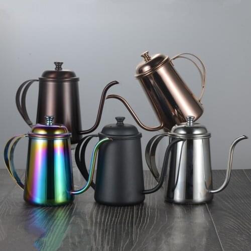 Long mouth hand-flushing teapot 650 ml thick 304 stainless steel dripping coffee filtration teapot
