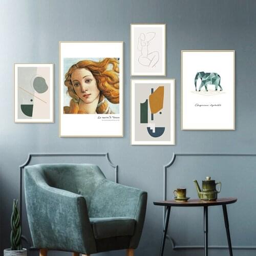 Birth of Venus Geometrical Abstract Elephant Nordic Poster and Prints Canvas Giclee Art Wall Picture for Living Room Home Decor