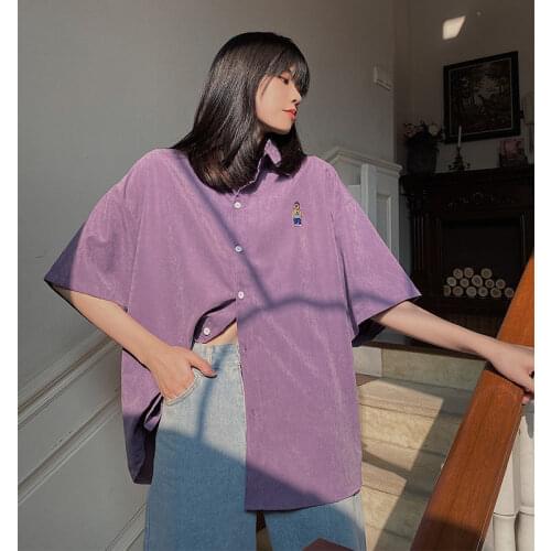 HOUZHOU Harajuku Blouse Women Korean Fashion Vintage Kawaii Oversize Short Sleeve Casual Purple White Yellow Shirt Japan Style