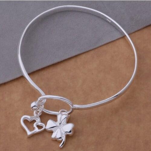 AB030 Lucky Silver Color Charm Bangle Bracelets For Women Fashion 925 Jewelry A Clover Bracelet /abtaitaa Aifaizma