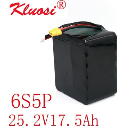 KLUOSI 6S5P 24V 17.5Ah 18Ah 25.2V High Capacity UAV Rechargeable Li-ion Battery for Various RC Airplane Quadrotor XH2.54-4P XT60
