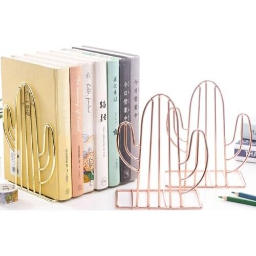 INS Cactus Bookends Storage Shelf Book Stand Desktop Nordic Wrought Iron File Book Holder Office Desk Storage Book Organizer