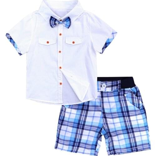 Summer boy gentleman suit men treasure tie choli plaid shorts two-piece outfit
