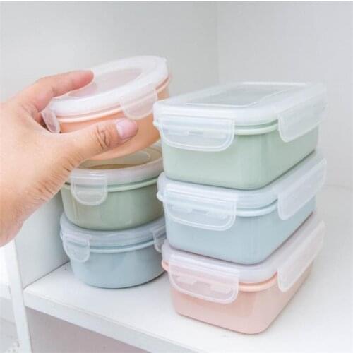 Round Mini Refrigerator Crisper Storage Box Kitchen Plastic Food Grains Tank Spices Lunch Container Bento Seal Box Container