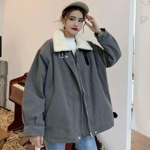 Techwear padded jacket for Women 2021 winter new preppy Korean Harajuku rabbit fleece plus velvet thick coat elegant streetwear
