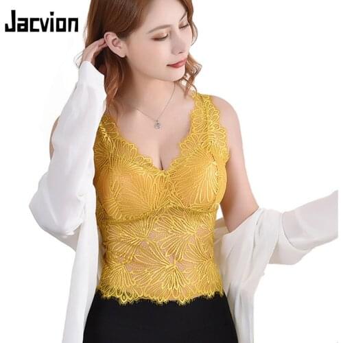 Jacvion Women Sexy Padded Tanks Top Wireless Floral Female Camisoles Ladies Lingerie Vests Tube Top Wire Free Comfortable