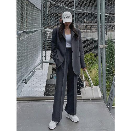 Fashion England Style Blazer Set Women 2021 New Bussiness Two-piece Suit Ladies Korean High Waist Wide-leg Pants and Jacket