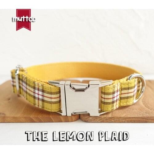 MUTTCO retailing stout durable soft dog collars handmade bow-tie dog collars THE LEMON PLAID 5 sizes collar leash set UDC057