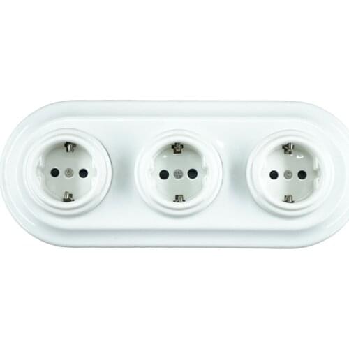 Flush-mounted Porcelain German Socket Modern Electrical Wall Socket Combination Outlet 240V 16A
