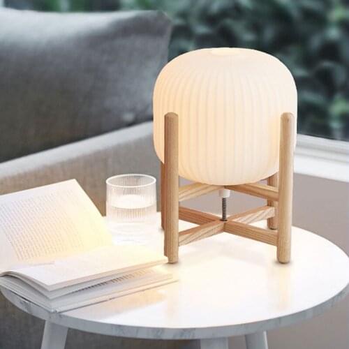 Nordic Glass Wood Table Lamp Japanese Style LED Table Bedroom Lamp Study Room Office Desk Lamp Home Deco Living Room Lighting