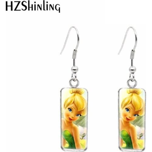 2021 New Fashion Tinker Bell Wings Fairy Paintings Paintings Rectangular Hook Dangle Drop Earrings Fashion Jewelry