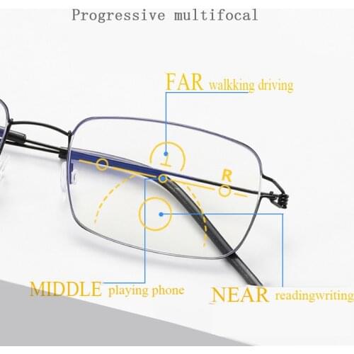 New Titanium alloy progressive multi-focus reading glasses mens Anti-blue Full frame square Korean No screws glasses 1.0 - 4.0