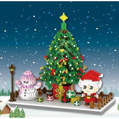 New 3D Sakura Tree House Mini Building Blocks Christmas Tree Snowman Model City Micro Diamond Bricks Toys For Kid Gift wholesale