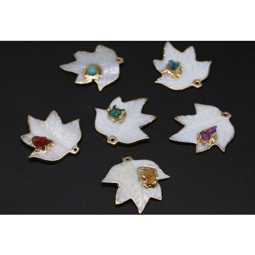 Natural Stone Druzy Pendants Gold plated Maple leaf Shell Charms for Jewelry Making DIY Necklace Earrings Gifts