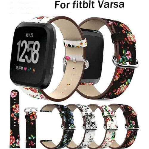 Band For Fitbit Versa Leather Floral Pattern Replacement Strap Watch Band Bracelet Wristwatch Band For Fitbit Versa
