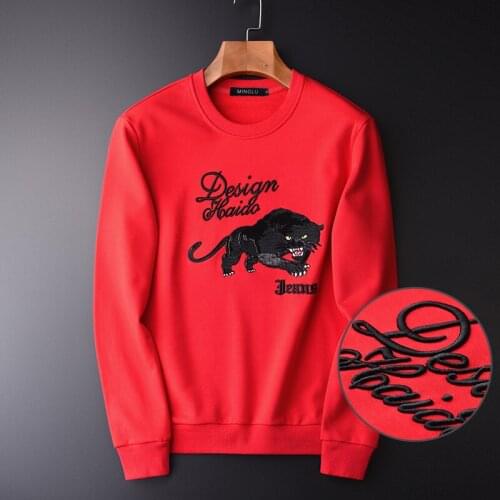Spring Plus Size 4xl Luxury Embroidered Round Collar Sweatshirt Male Dashing Slim Fit Sweatshirts For Men