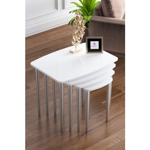 Modern Phoenix Series Mdf 4'lü Zigon Coffee table Set/white-silver coffe table
