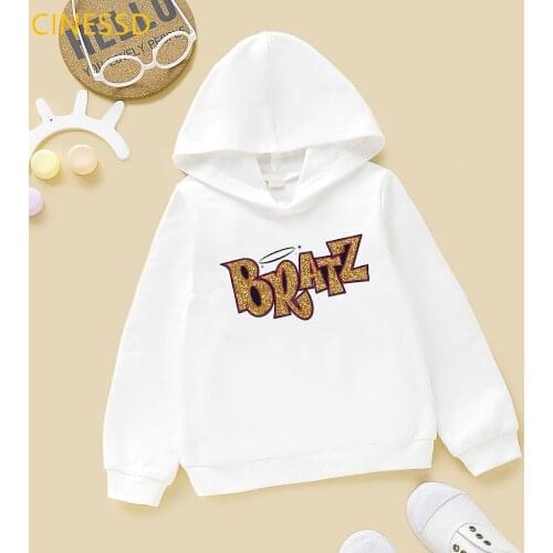 Golden letters Bratz printed girl hoodie fashion sweatshirt for children korean kids clothes winter warm hoody tops for teens