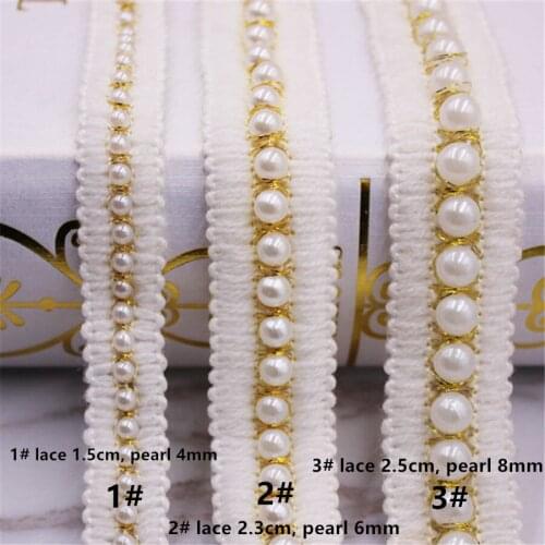 1 yard Vintage 2.5cm Pearl Beaded Embroidered Lace Trim Ribbon Fabric Handmade DIY clothing and home textile curtain accessorie