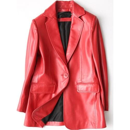 Genuine Leather Jacket Women 2019 Autumn Real Sheepskin Slim Fit Leather Jacket Female Red Coat Streetwear chaqueta mujer L92