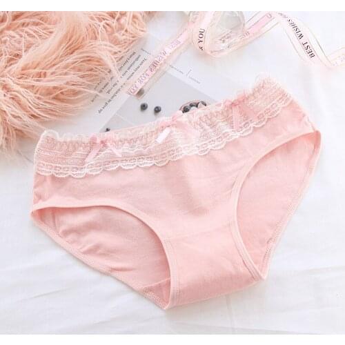 Lolita Wind Lace Printing Bow Cotton Girly Panties Concise Absorb Sweat Soft Cute Solid Color High Quality Womens Underwear A21