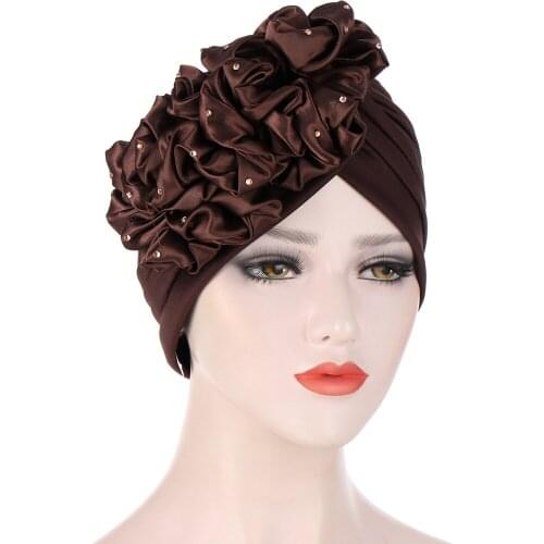Big Flowers Turbans For Women Stretchy Headscarf Bonnet Muslim Head Wrap Cap Ladies Beanie Hat Hair Accessories Chemo Caps