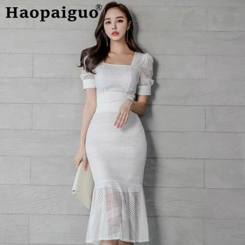 Big Size 2019 Summer Two Piece Set Sheath White Lace Dress and Trumpet Bodycon Wrap Dress Women Evening Party 2 Piece Suit Set