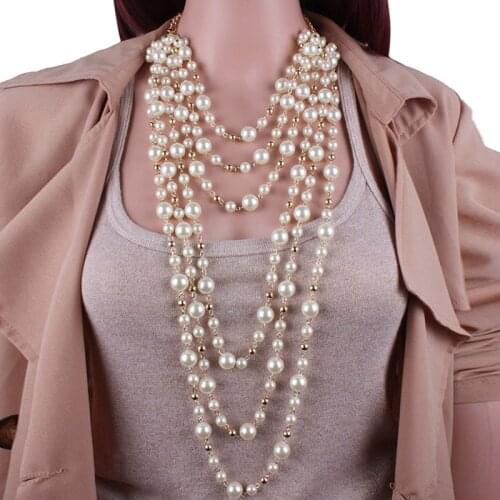 ZA 2020 Women Multi-purpose Collocation Handmade Simulation Pearl Sweater Necklace Ladies Wedding Banquet Jewelry Accessories