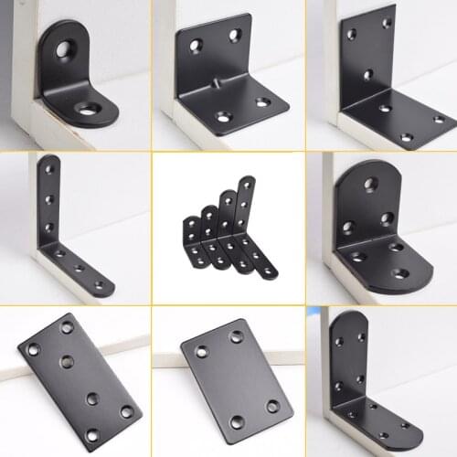 10Pcs Black Stainless Steel or Iron Angle Bar 90 Degree Right Angle Fixed Block Angle Bracket Hardware Furniture Connector