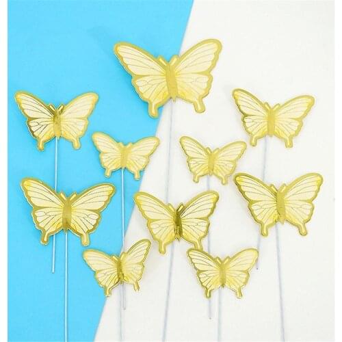 10 Pcs Cardboard Bronzing Cake Decoration Butterfly Party Decorative Ornaments