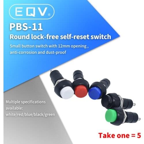 1Pack=5pcs PBS-11B 2PIN 12mm No Lock Self-Lock ON OFF Push Button Momentary Switch 3A 150V Black Blue Red Green Yellow