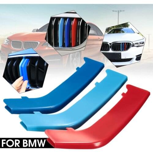 3pcs 3D Car Front Grille Trim Strips Cover Sticker Motorsport Stickers For BMW 3 Series F30 2013- 2018 Fits 8 Slats Only