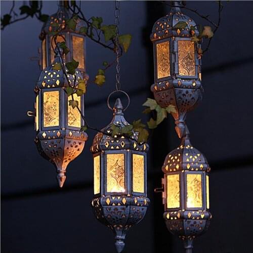 4PCS/Lot Vintage Metal Wedding Decoration Hollow Hanging Candle Lantern Morocco Candlestick Hanging Lantern Holder