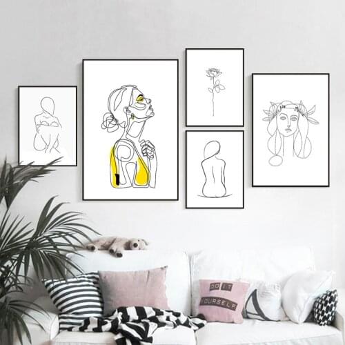 Abstract Lady Line Drawing Picture Home Decor Nordic Canvas Painting Wall Art Figure Body Hand Posters and Print for Living Room