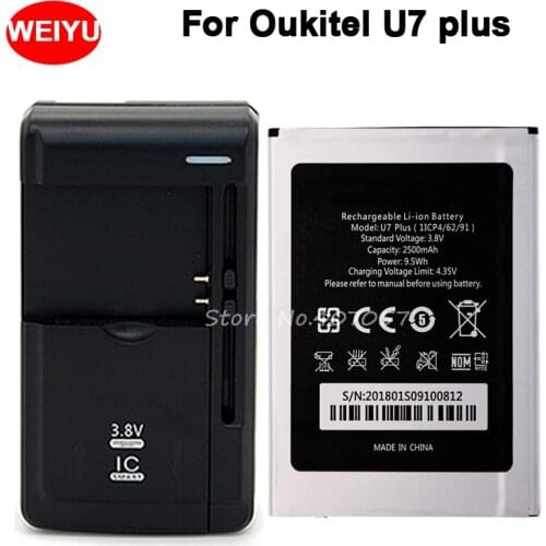 For Oukitel U7 plus Battery Batterie Bateria Accumulator AKKU 2500mAh+ Universal charger