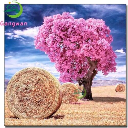 5d Diy Diamond Painting big Pink tree straw landscape full square round diamond embroidery mosaic Rhinestone home decor pictures