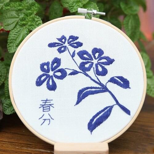 DIY Handwork Embroidery Kit Solar Terms Flower Plant Printed Needlework Cross Stitch Set Thread Tools Material Pack for Children