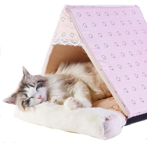 Pet House Tent with Long pillow Dog Cat Kennel Four Seasons plus velvet Dog Puppy Bed 4 Colors available Detachable
