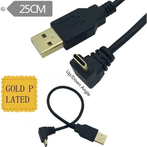 Up & Down Angled 90 Degree Gold-plated USB3.1 type-c USB Male to USB male Data Charge connector Cable 25cm for Tablet phone