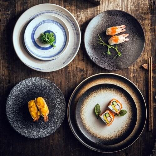 Japanese Style Ceramic Pizza Snack Dessert Fruit Plate Round Dinner Steak Plate Porcelain Kitchen Tableware Food Container