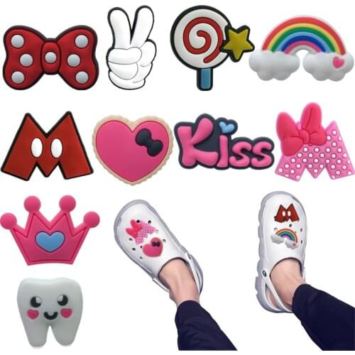 1pcs Sweet PVC Shoe Charms Crown Lips Kiss Rainbow Shoe Accessories Teeth Decorations Ornaments for Girls Kids Gift