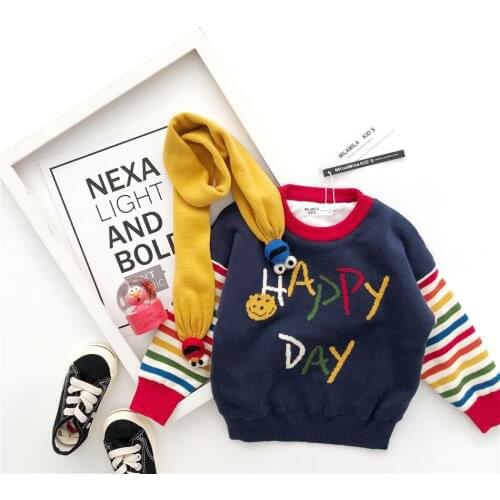 Tonytaobaby Winter New Boys and Girls'childrens Cartoon Boys and Girls' Sweater with Scarf 2-piece Set