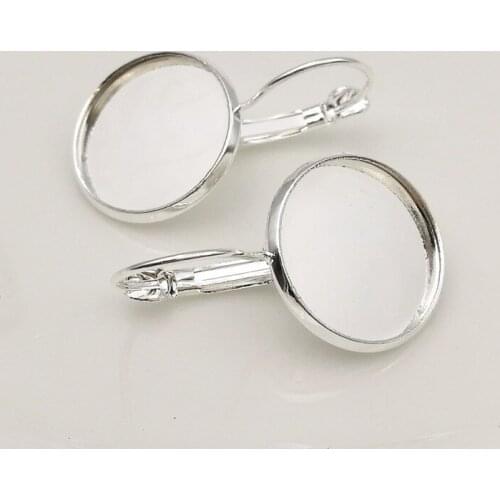 50pcs/lot) 8mm 10mm 12mm 14mm 16mm 18mm 20MM Silver plated brass round earrings HooK tray setting bezels DIY Jewelry Findings