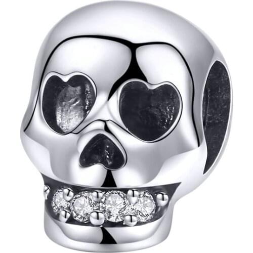 LByzHan Pure 925 Sterling Silver Cool Skull Pendant Charm Bead Fit Original 3mm Bracelets & Bangles Jewelry CMC965
