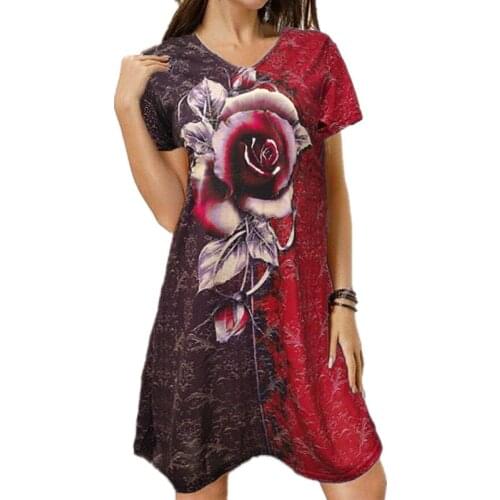 Summer V-Neck Women Dress Short Sleeve Floral Print Loose Midi Dresses For Woman 2021 Casual Ladies Irregular New Dress Vestido