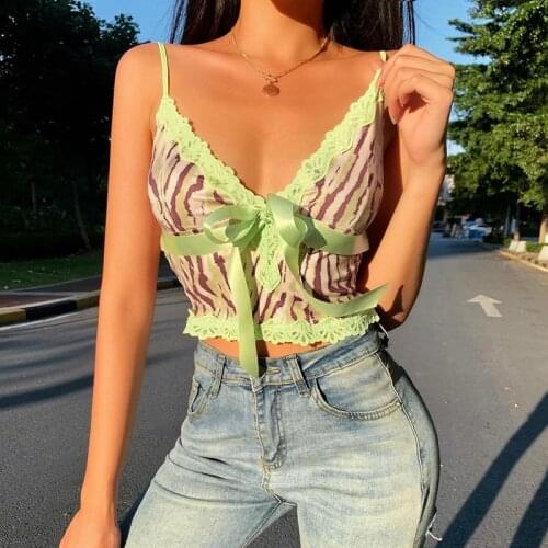 Summer Sexy Camisole Women Animal Print Lace V-neck Sleeveless Base Shirt Slim Top Female Cropped Elegant College Style Tees