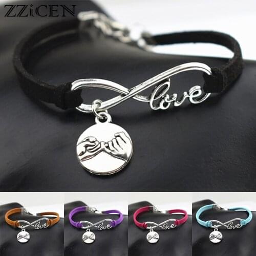 New Pinky Swear Promise Charm Infinity Leather Adjustable Bracelets for Lover Couple Best Friends Love Jewelry Friendship Gifts