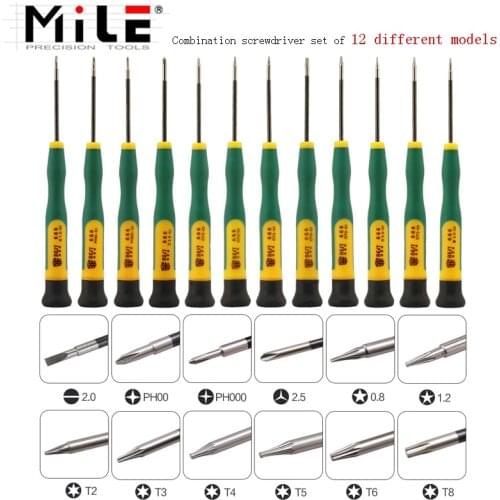 MILE 12 In 1 Torx T2,T3,T4,T5,T6,T8,Phillips PH00,PH000,Pentalobe 5-Point 0.8,1.2,Slotted 2.0,Y2.5 Precision Screwdrivers Set