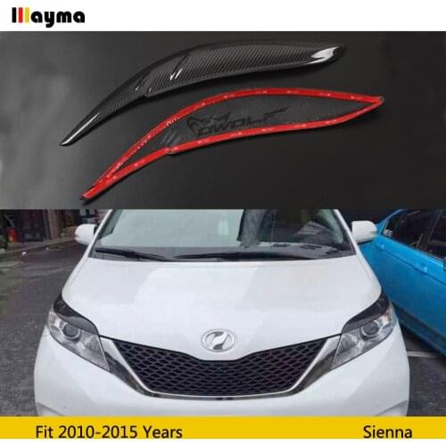 Carbon Fiber Headlight Eyebrow Cover Trim Sticker Head Lamp Eyelid For Toyota Sienna 2010 - 2015 Fiber glass matt black eyebrows