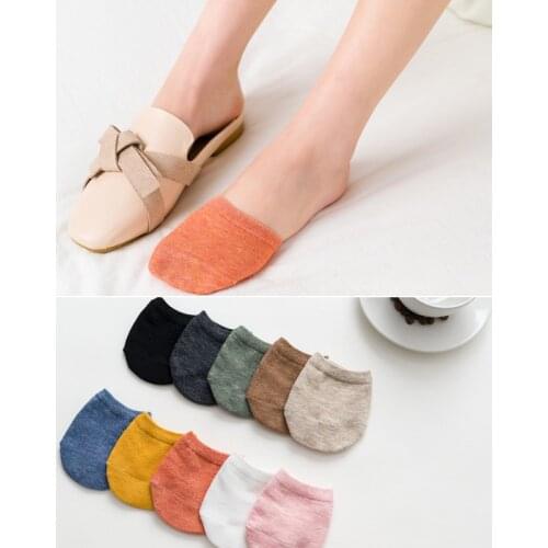Forefoot Socks Woman Summer Solid Color Candy Female Half Foot Toe Cover Half Socks Heels Invisible Cotton Breathable Socks
